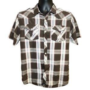 Jonathan Martin Men’s Medium Plaid Button-Up Shirt Brown Red‎ Long Sleeve Casual